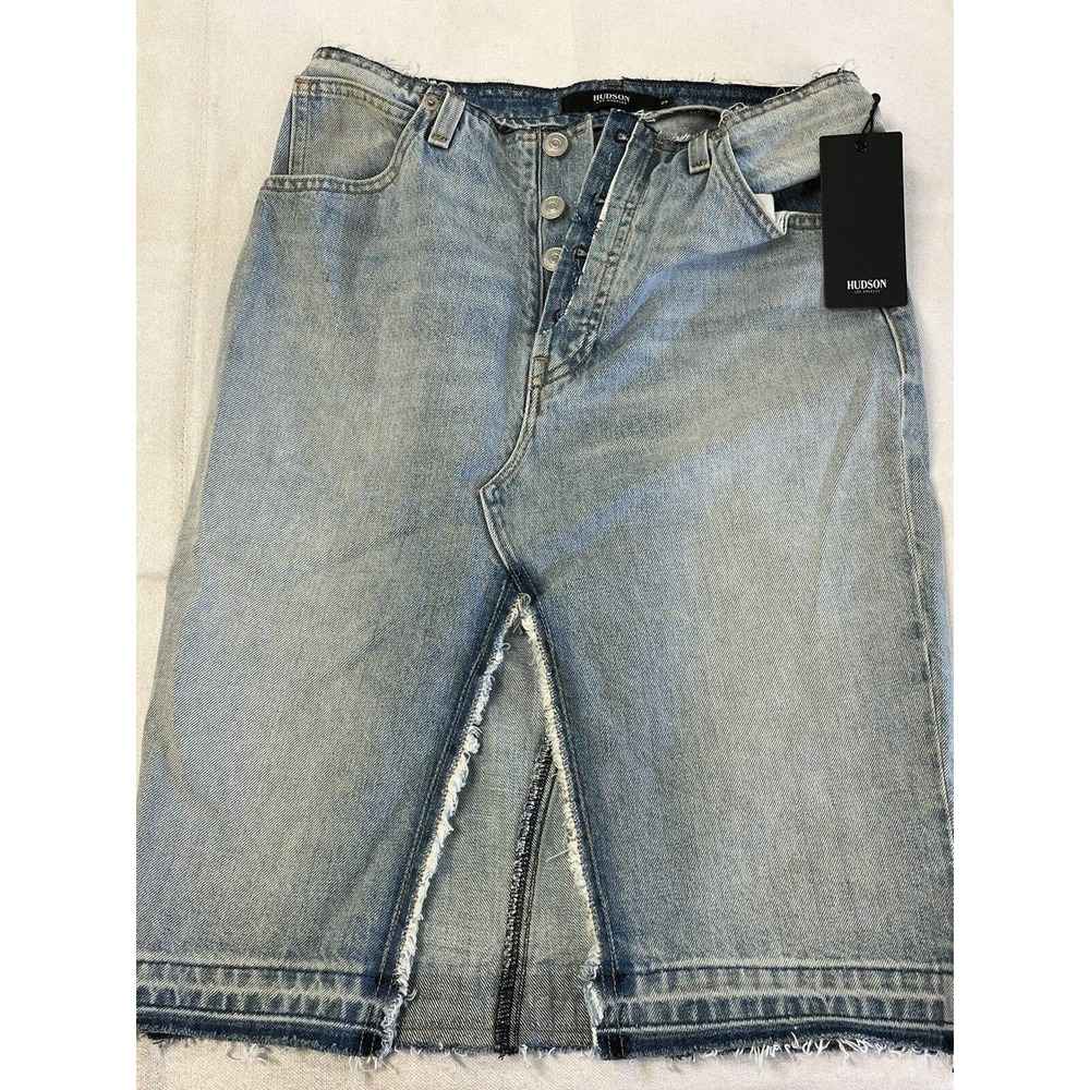 Hudson Jeans Womens Size 25 Sloane Distressed Denim Blue Jean Raw Hem Skirt NWT